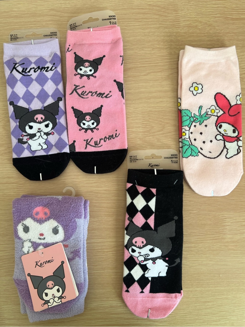 NWT and NWOT Sanrio x Miniso My Melody Kuromi Women’s Socks Lot of 5